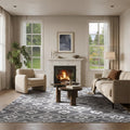8x10 Ft Washable Grey Rug for Living Room - Soft Low Pile Geometric