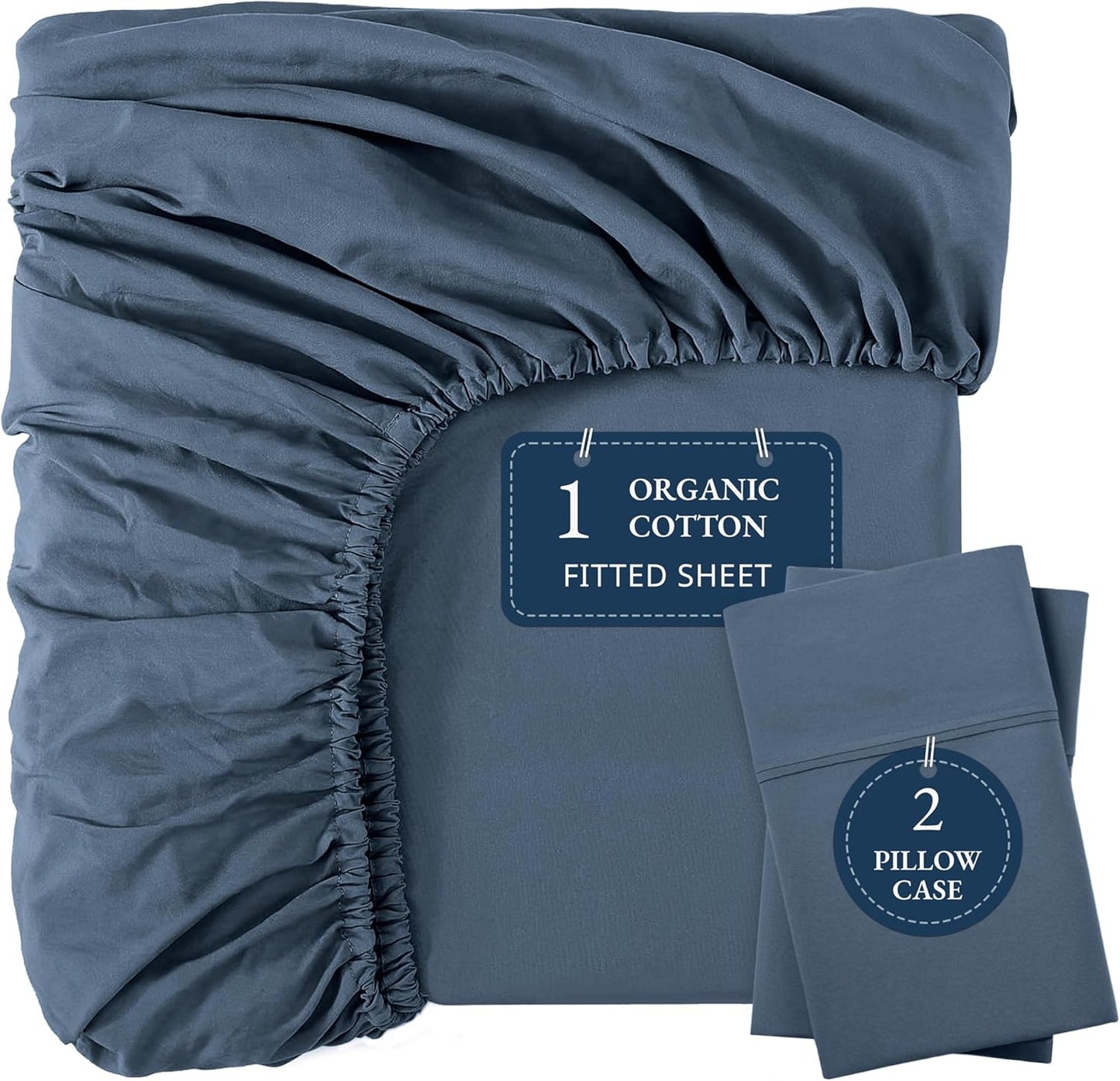 Organic Cotton King Fitted Sheet Set by Lane Linen - Navy