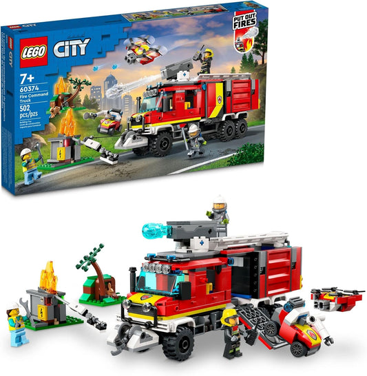 LEGO City Fire Command Truck Building Set with Drones for Kids