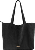 Corduroy Tote Bag with Zipper and Inner Pockets - Aesthetic Everyday