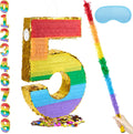 Number 5 Rainbow Pinata 20 in with 30 in Stick - Fun Party Centerpiece