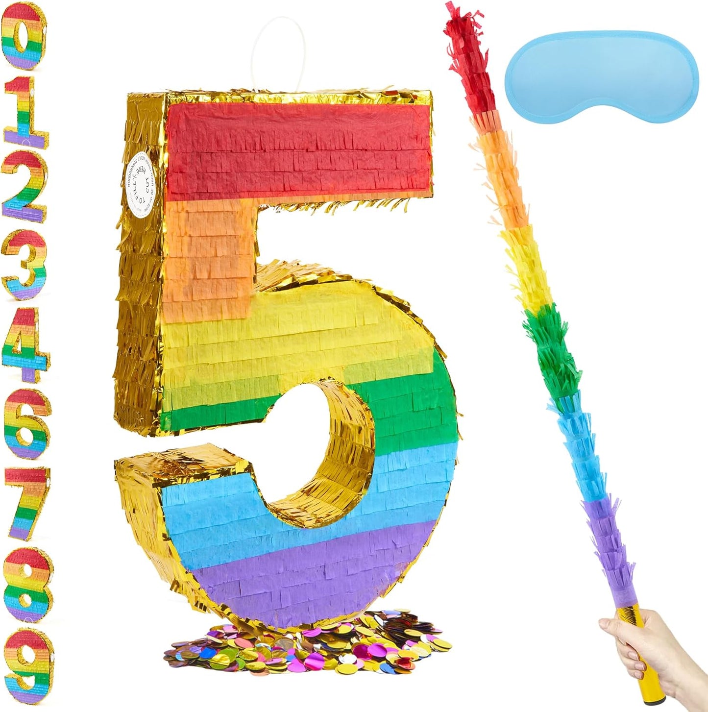 Rainbow Number 5 Pinata for Kids Birthday Party Fun