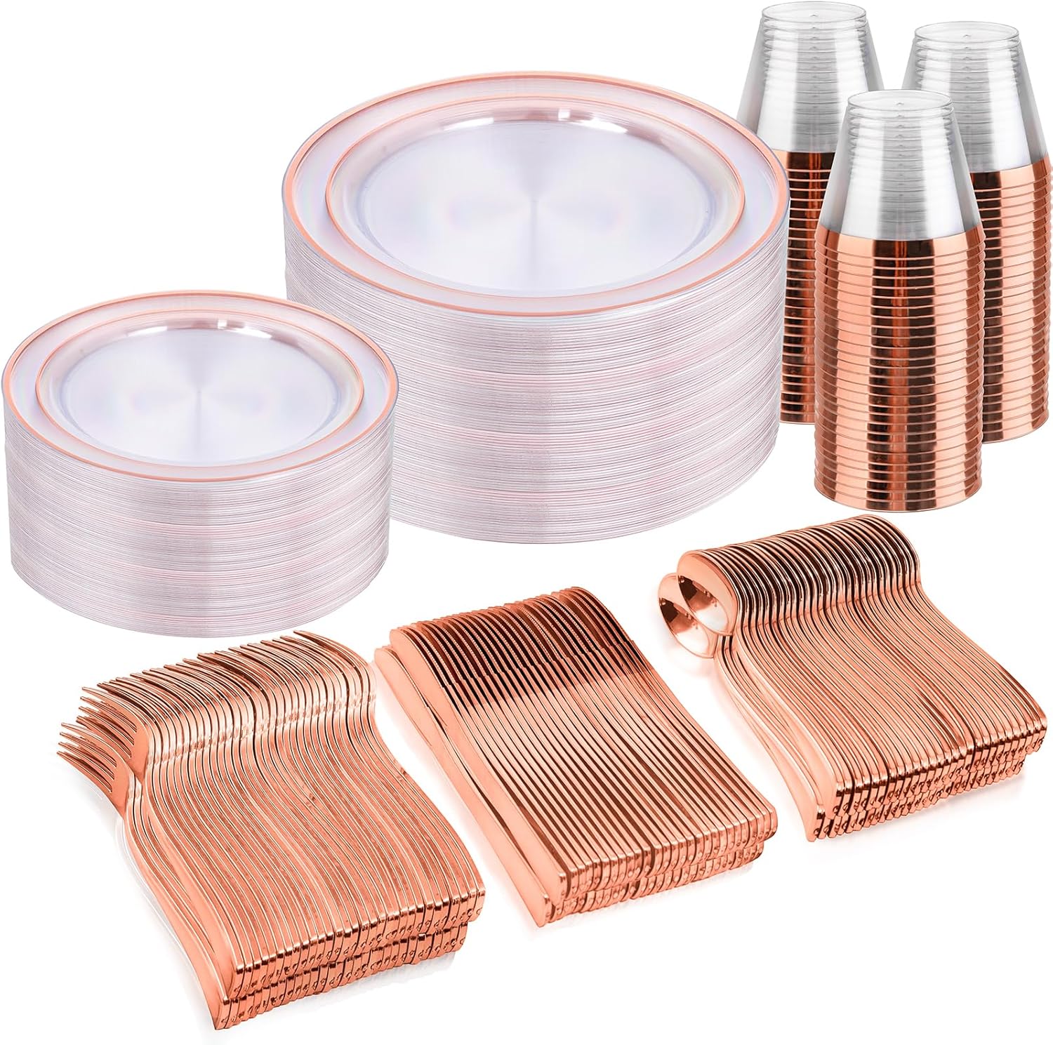 Clear Rose Gold Plastic Dinnerware Set for Elegant Parties
