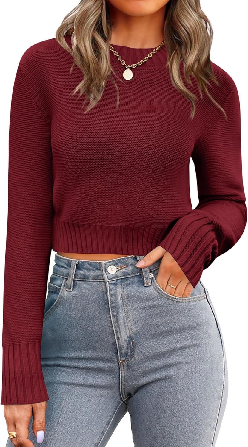 Trendy Long Sleeve Ribbed Knit Pullover Sweater for Women
