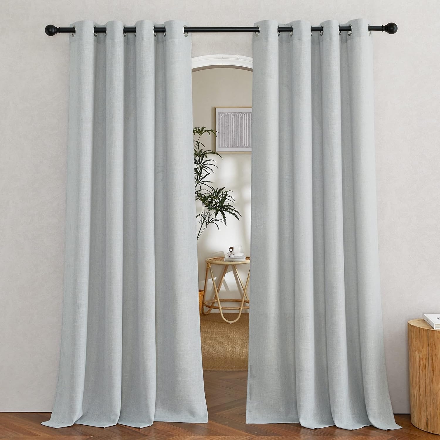 NICETOWN Linen Light Gray Curtains for Living Room Privacy