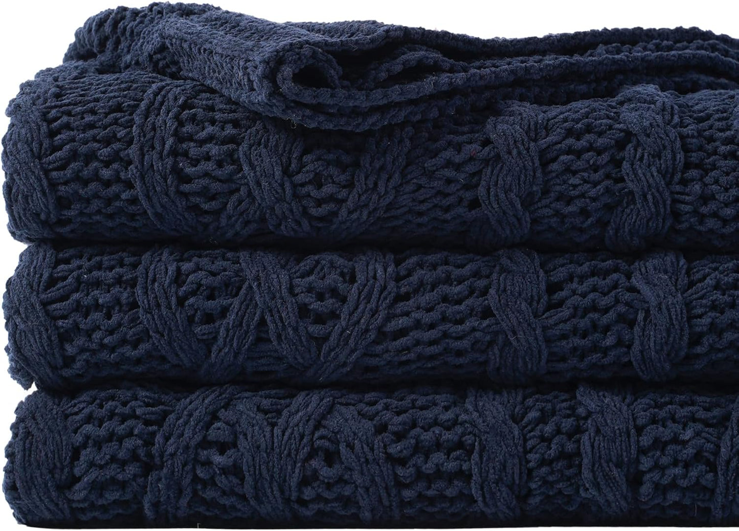 Battilo Navy Blue Chenille Knit Throw Blanket for Couch and Bed