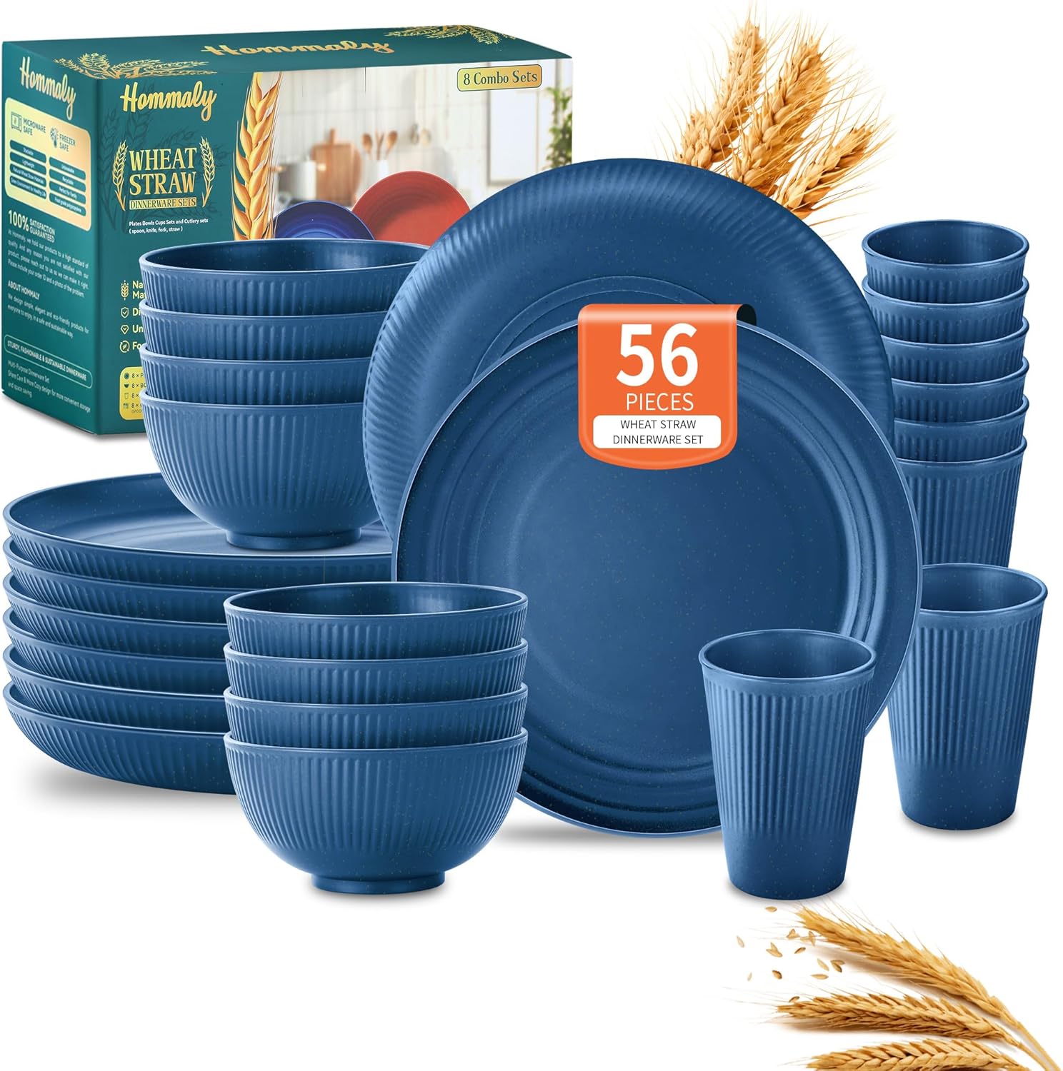 Wheat Straw Dinnerware Sets - 56-Piece Unbreakable Dish Set