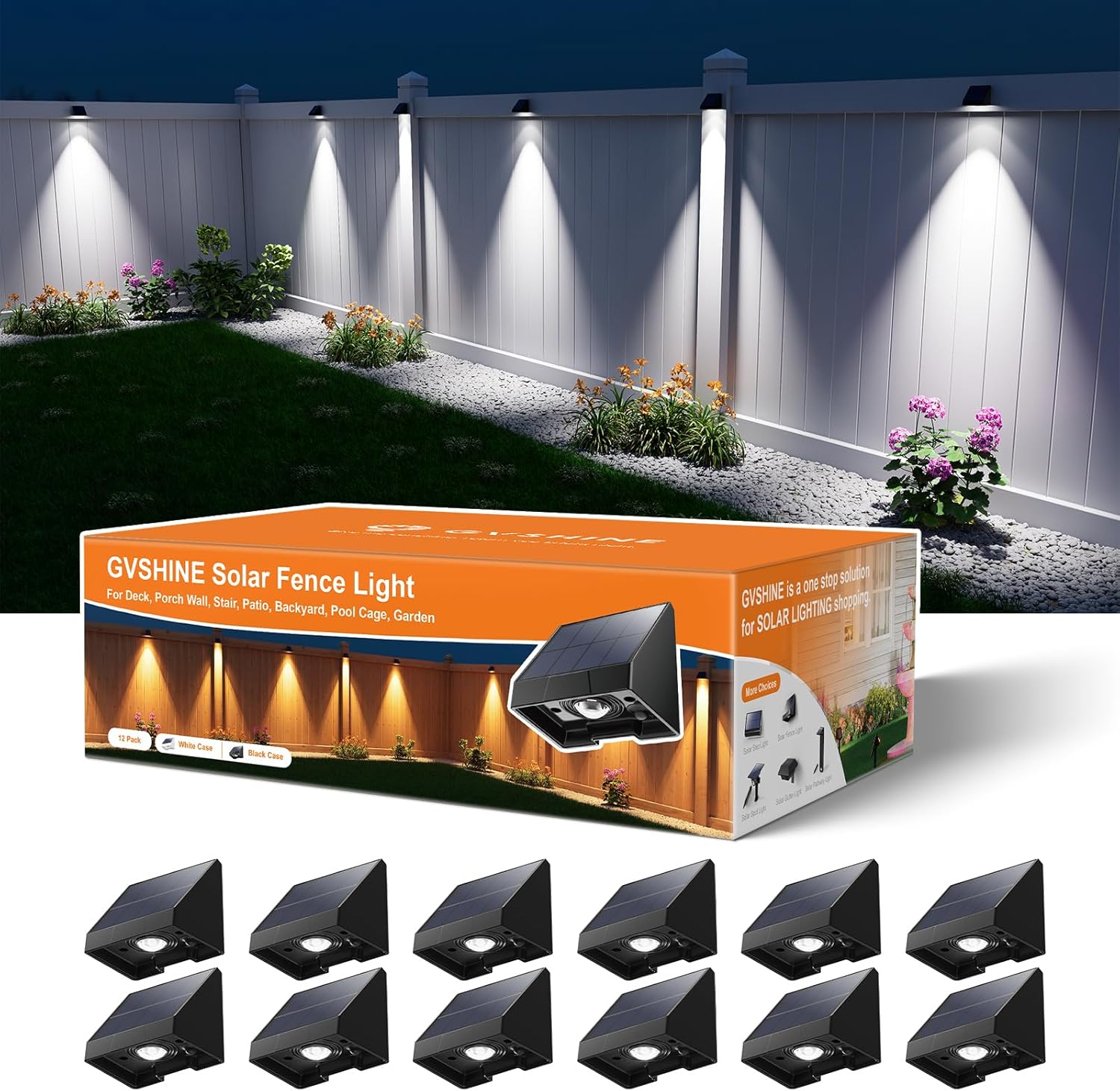 12 Pack Decorative Solar Powered Fence Lights for Outdoor Use