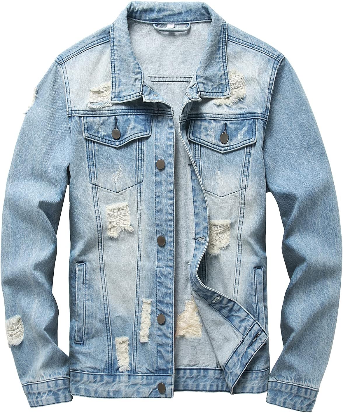 RANMCC Slim Fit Ripped Denim Jacket for Stylish Men