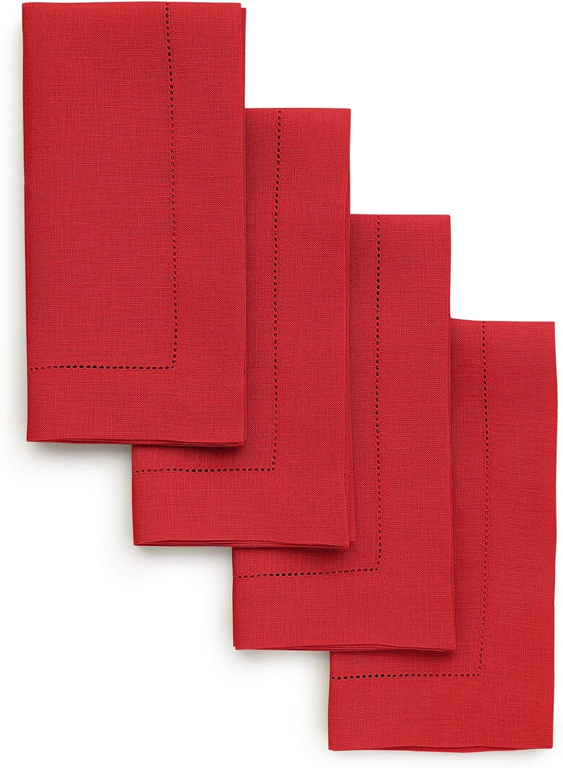 Solino Home Red Linen Napkins Set of 4 - Classic Hemstitch Style