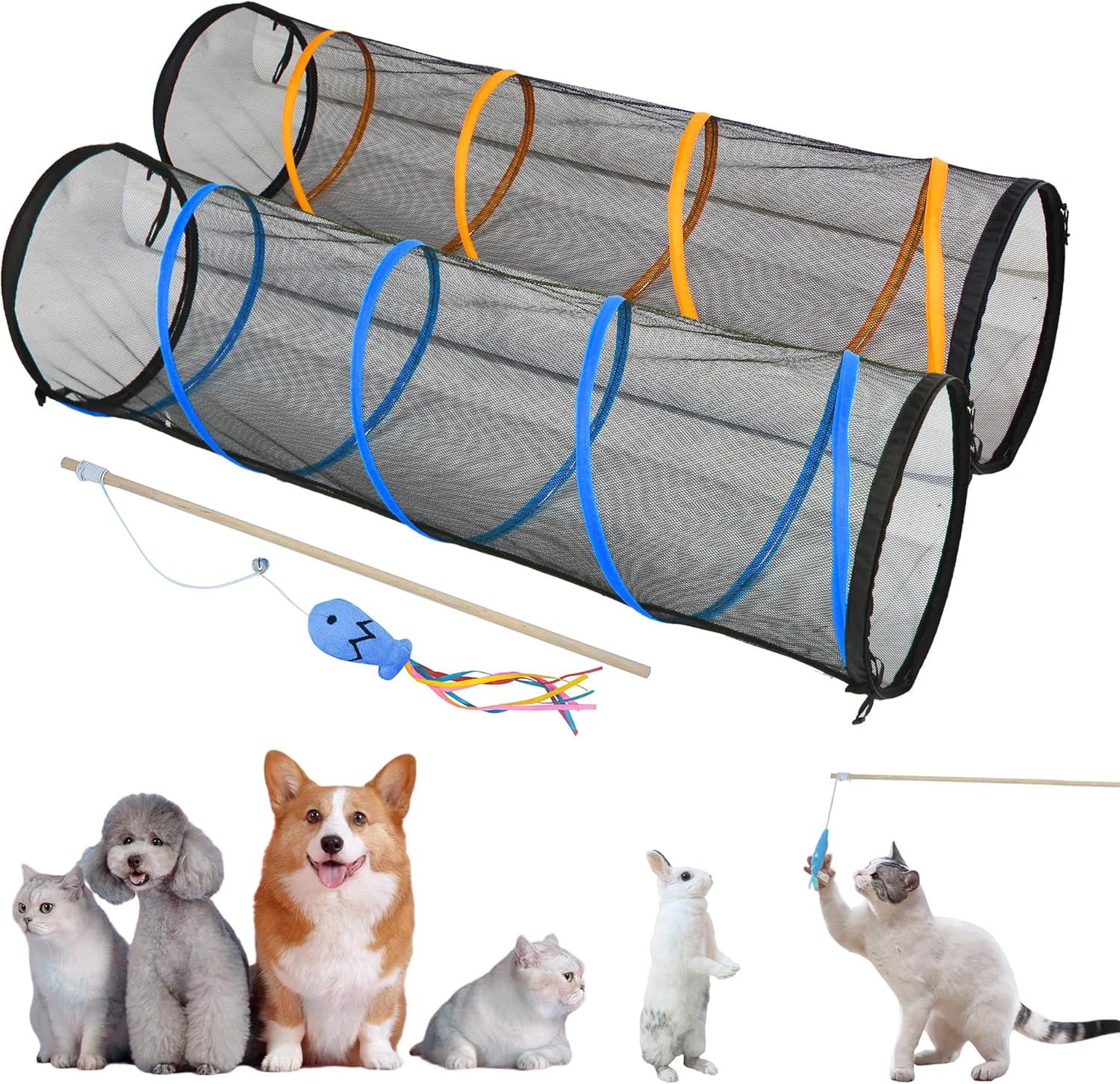 2-Pack Cat Play Tunnels: Easy Connect, Zipper Doors, Indoor/Outdoor Fun!