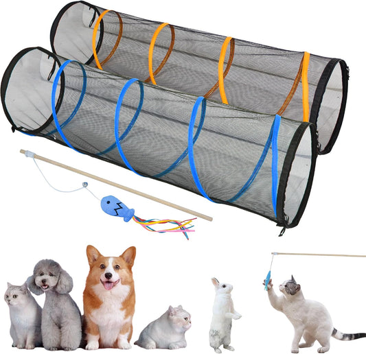 2-Pack Cat Play Tunnels: Easy Connect, Zipper Doors, Indoor/Outdoor Fun!