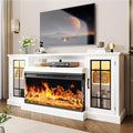 Rustic 3-Sided Fireplace TV Stand, Fits TVs up to 80, White Finish