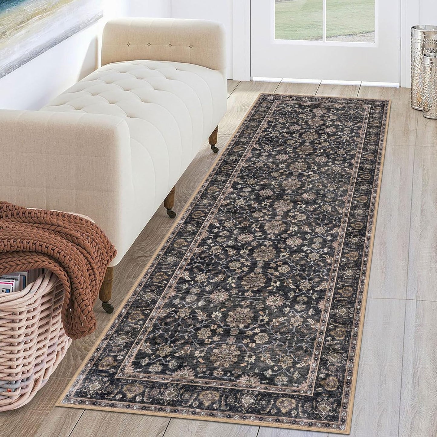 KUTA Vintage Floral Runner Rug 2x6 Non-Slip for Hallways