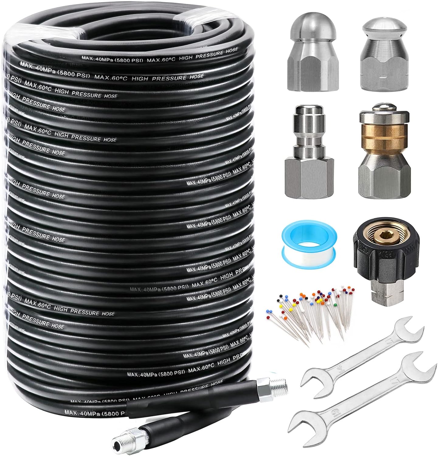200FT Sewer Jetter Kit for Pressure Washer with Nozzles
