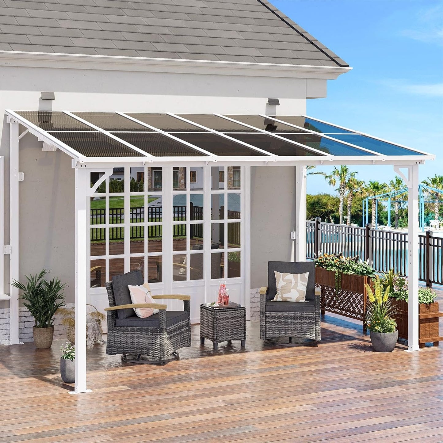 8ft x 12ft Wall Mounted Lean to Metal Awnings for Outdoor Use