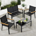 Outdoor Textilene Patio Conversation Set - 4-Piece Black
