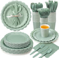 350 Pcs Plates and Napkins Party Set Sage Green - Elegant Spring