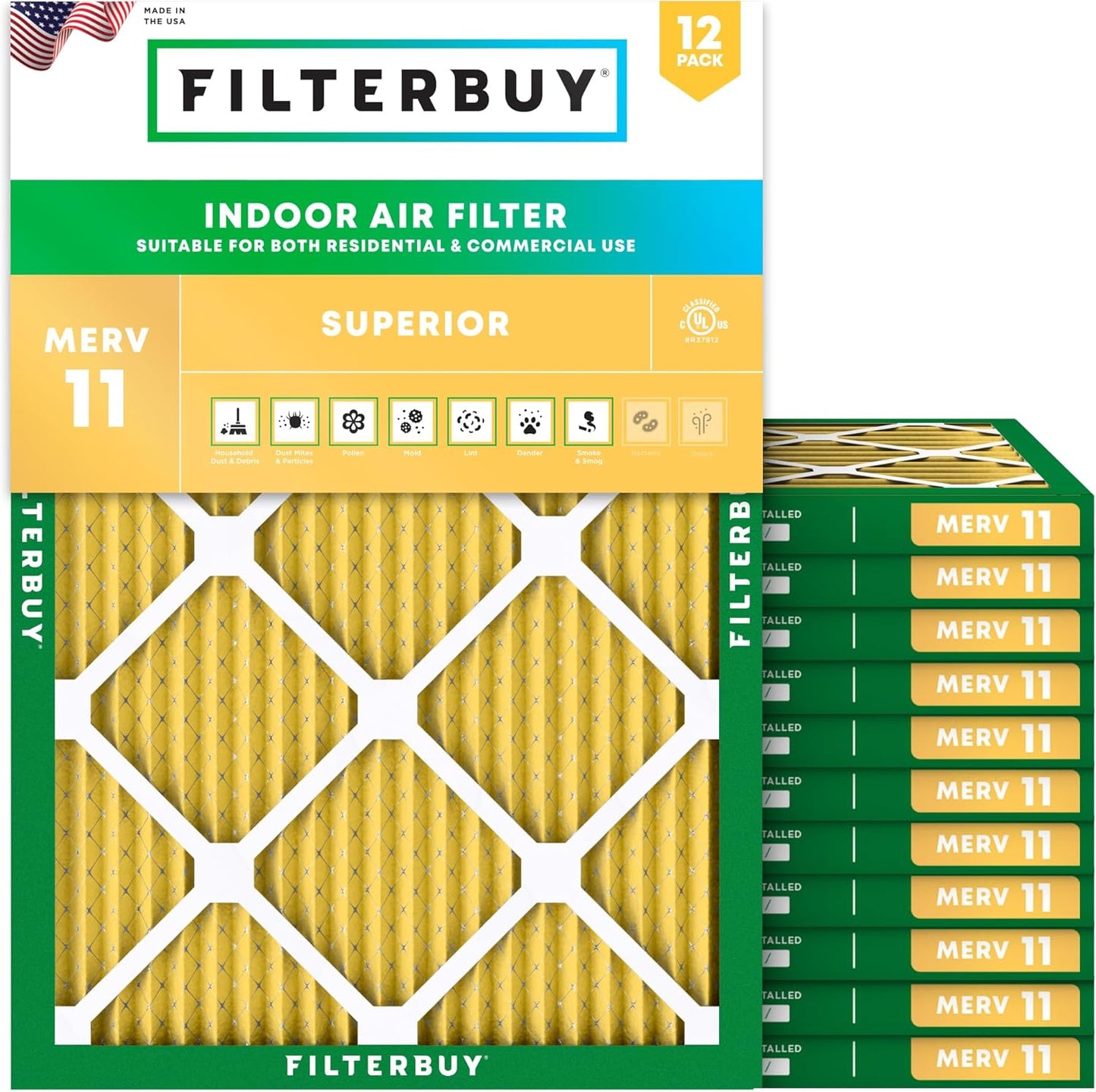 Filterbuy 17x21x1 Air Filter MERV 11 for Allergen Defense