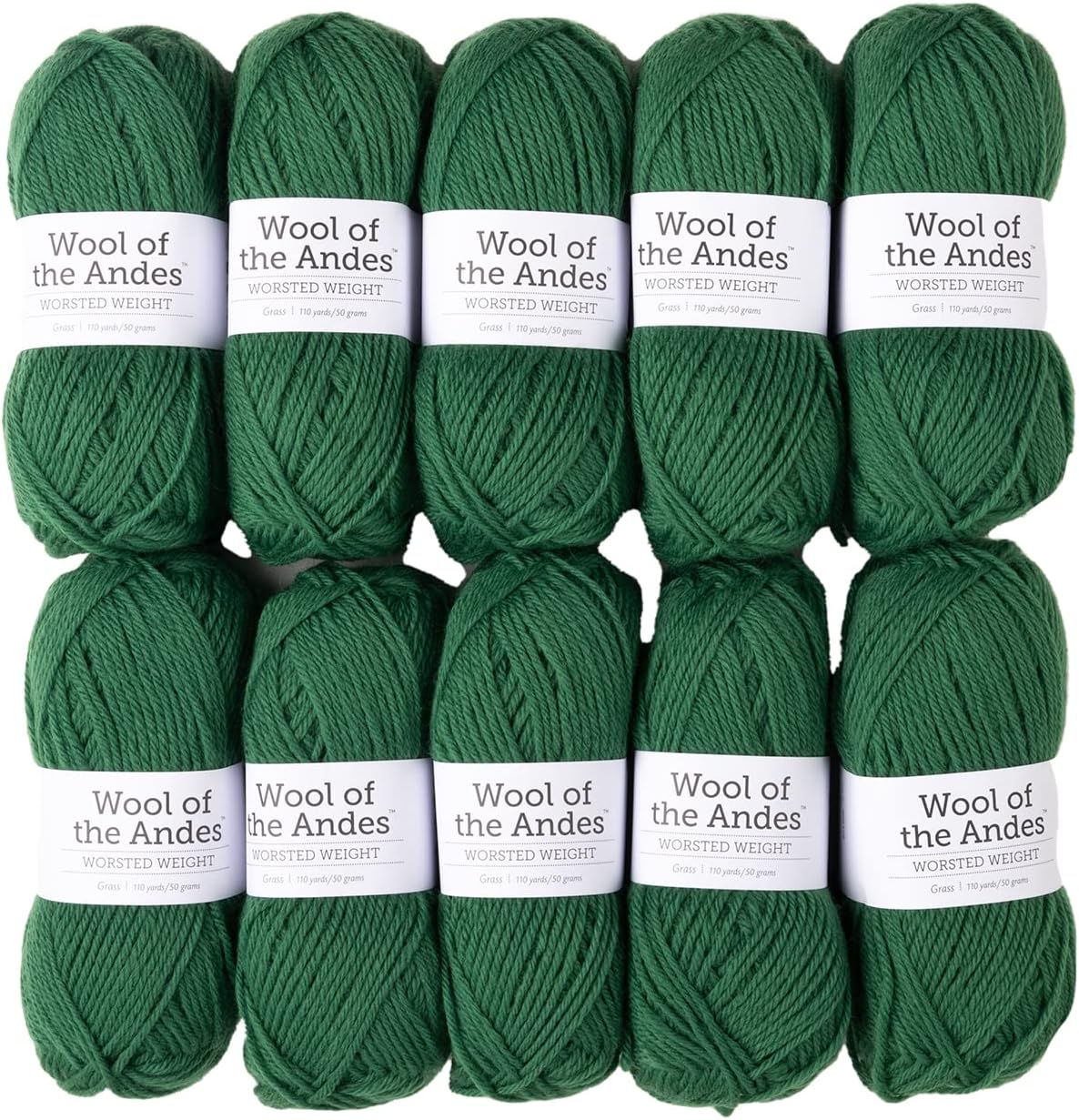 Knit Picks Wool of The Andes Yarn Pack - 10 Skeins of Green