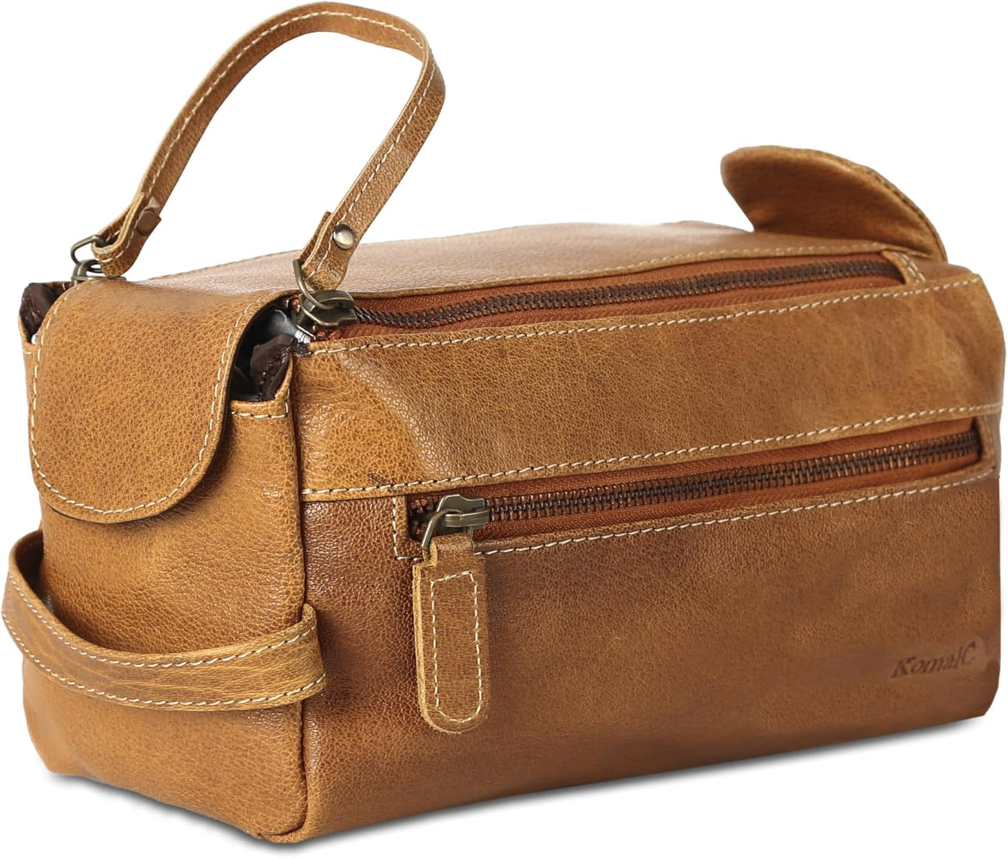 KomalC Premium Buffalo Leather Toiletry Bag for Travel and Gifts