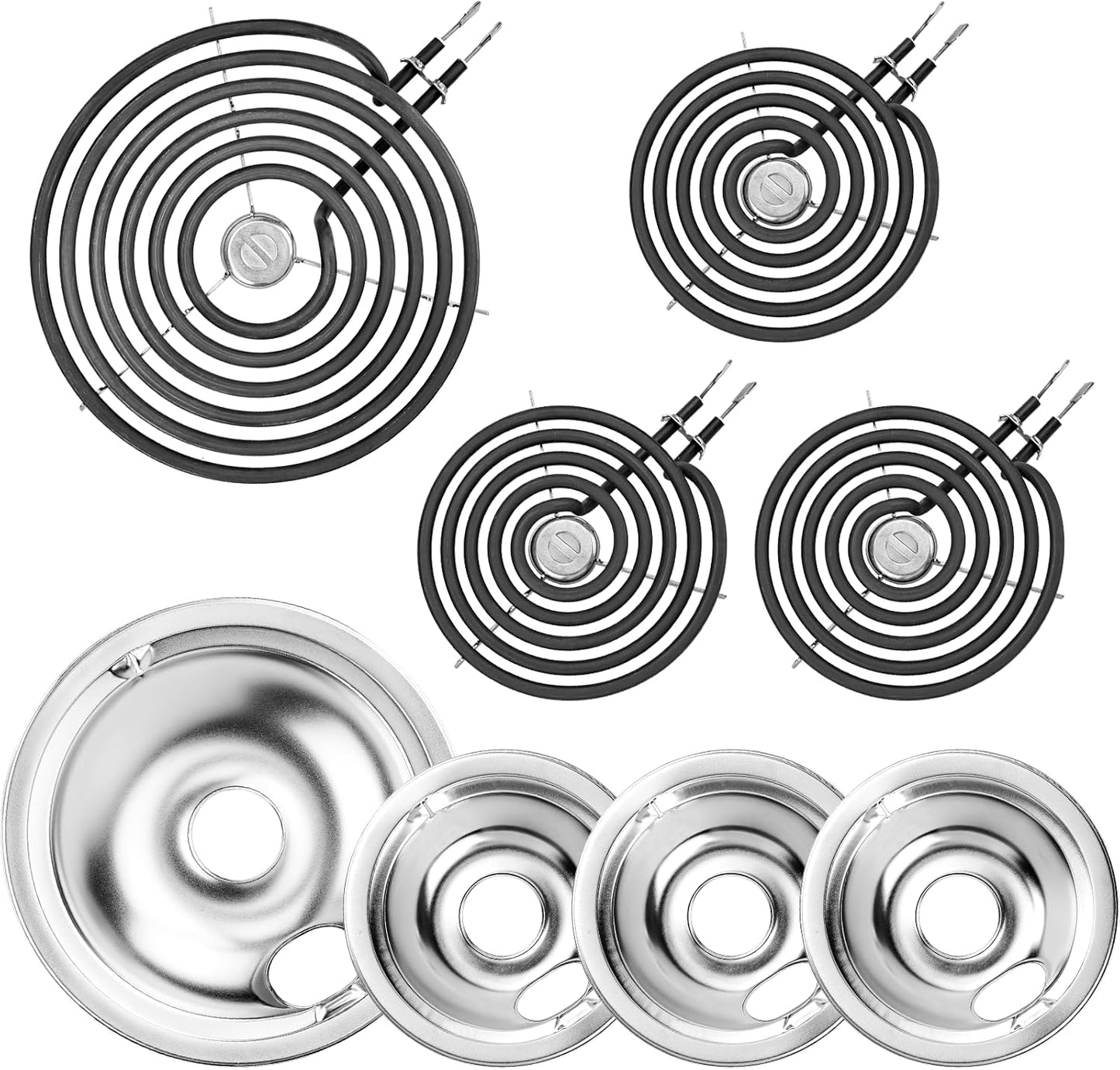 Electric Stove Burner Drip Pans & Elements Set for Whirlpool