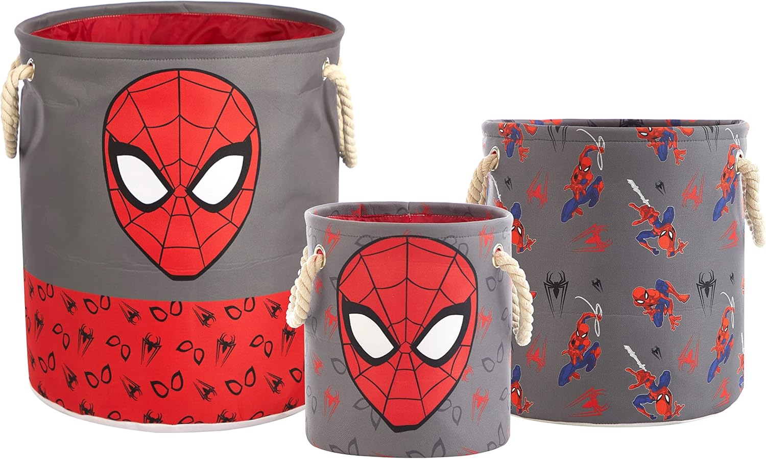 Marvel Spiderman 3-Piece Toy Storage Basket Set for Kids