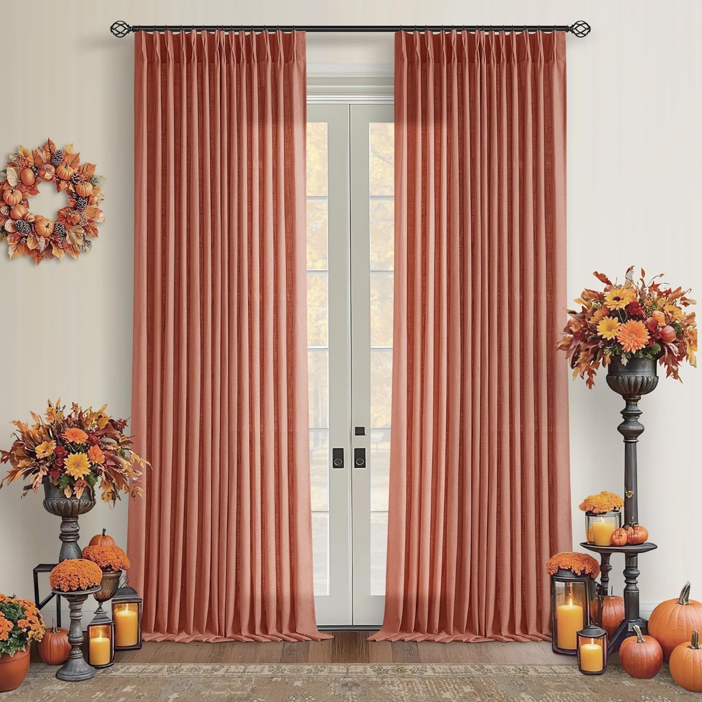 Extra Long Terracotta Linen Curtains for Tall Ceilings 120 in