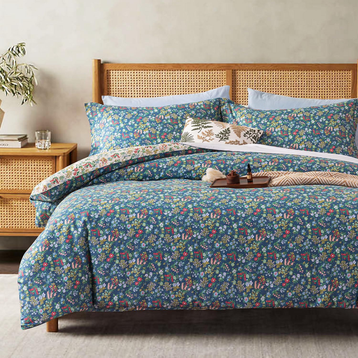 Cotton Floral Comforter Queen Size - Lightweight 3PC Bedding Set