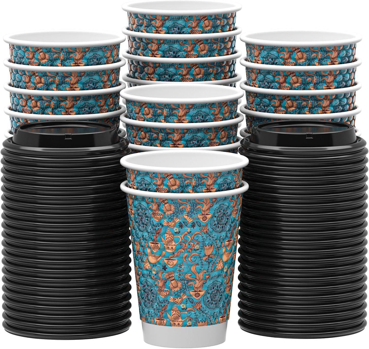 100 Pack 12 oz Insulated Coffee Cups with Lids