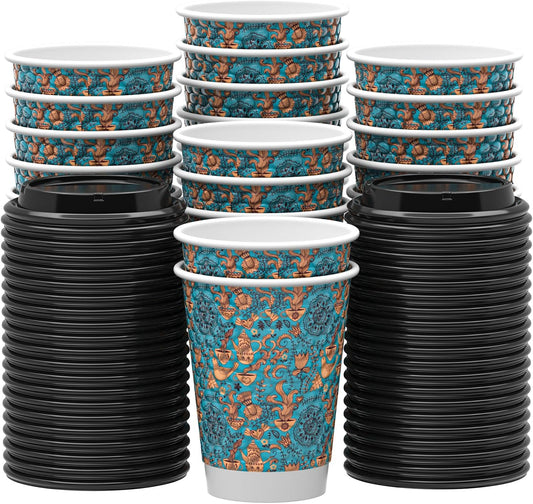 100 Pack 12 oz Insulated Coffee Cups with Lids