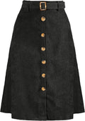 Allegra K Womens High Waist Button Front A-Line Belted Corduroy