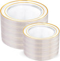 Clear Gold Plastic Plates 200 Pcs - Elegant Disposable Party Plates