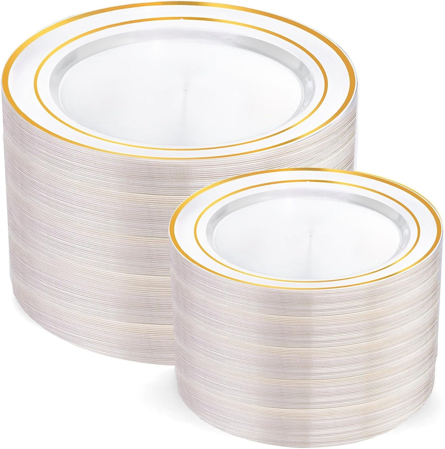 200 Pcs Clear Gold Plastic Plates for Elegant Party Events