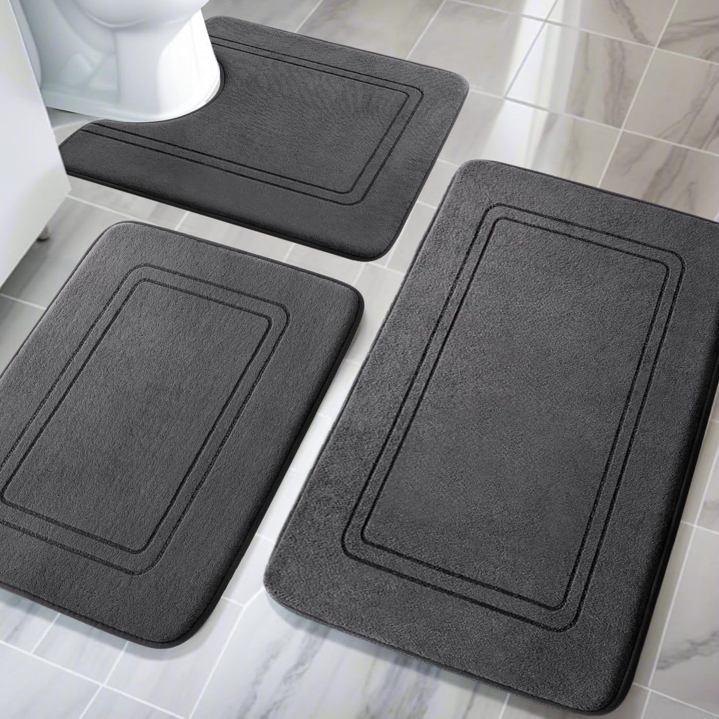 YIHOUSE Memory Foam Bath Mat Set for Soft and Non-Slip Comfort