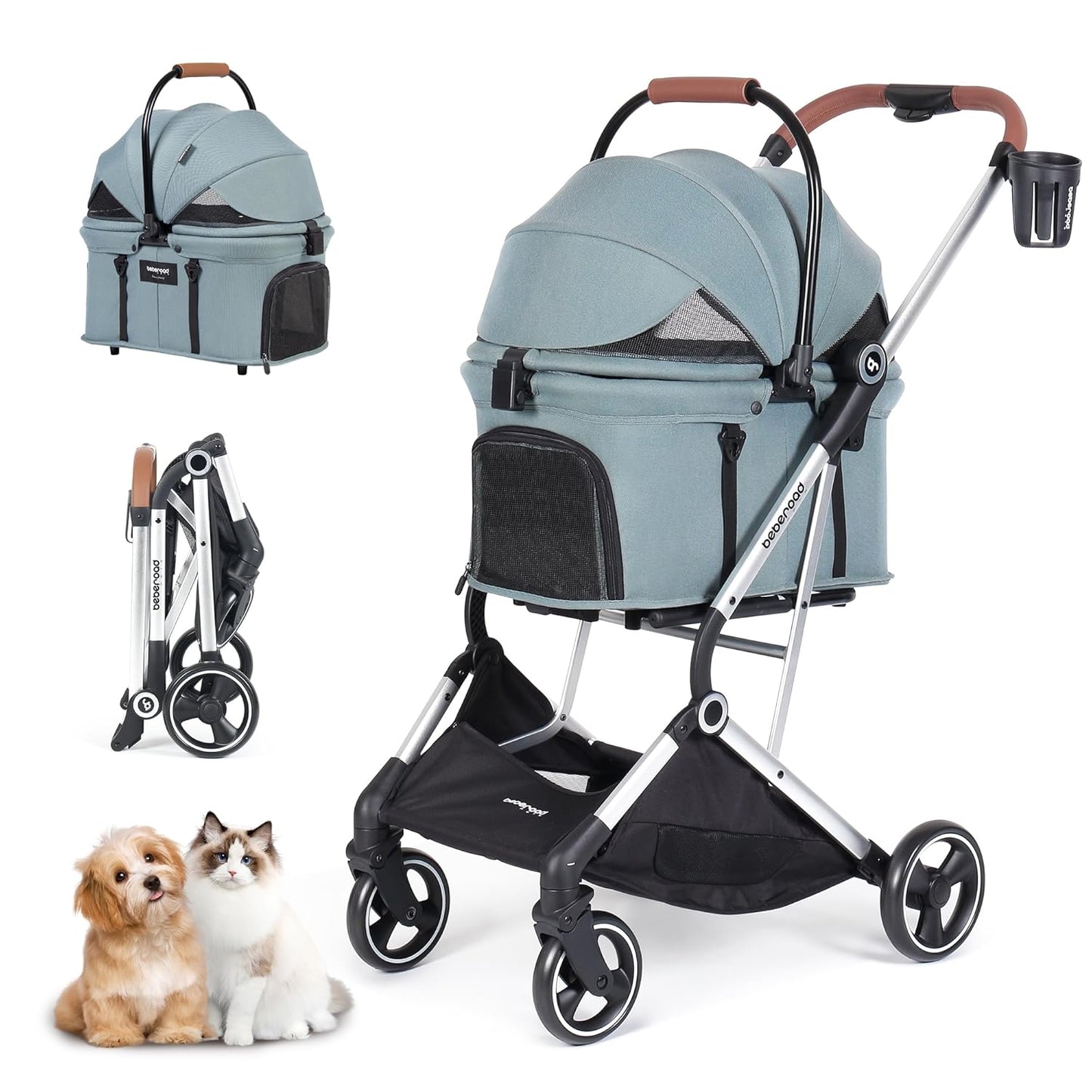T3 Pro 3-in-1 Small Pet Stroller for Dogs and Cats, Green
