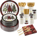 350 Pcs Christmas Paper Plates and Napkins Set - Holiday Disposable