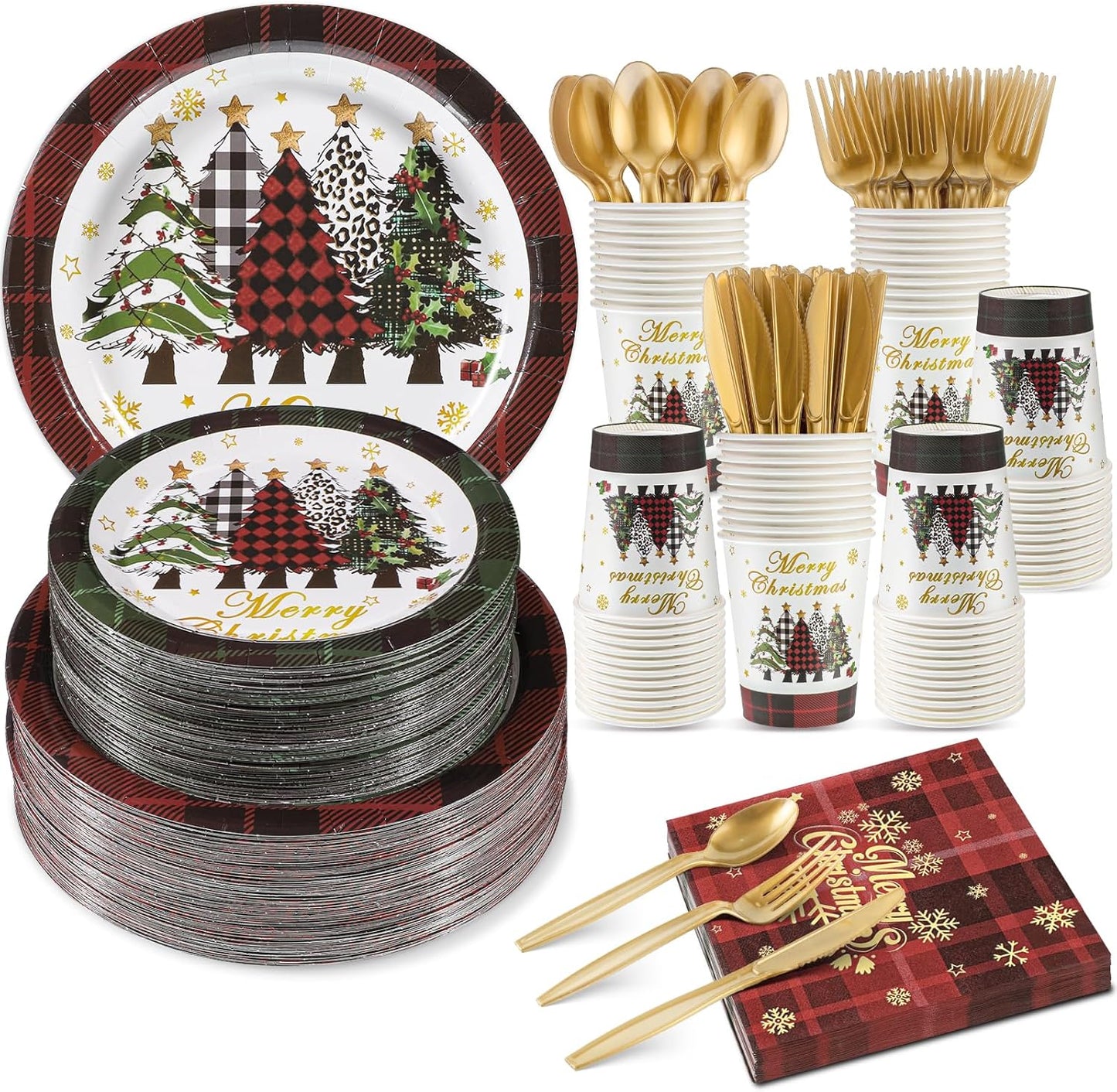 350 Pcs Christmas Paper Plates and Napkins Set for Holiday Fun
