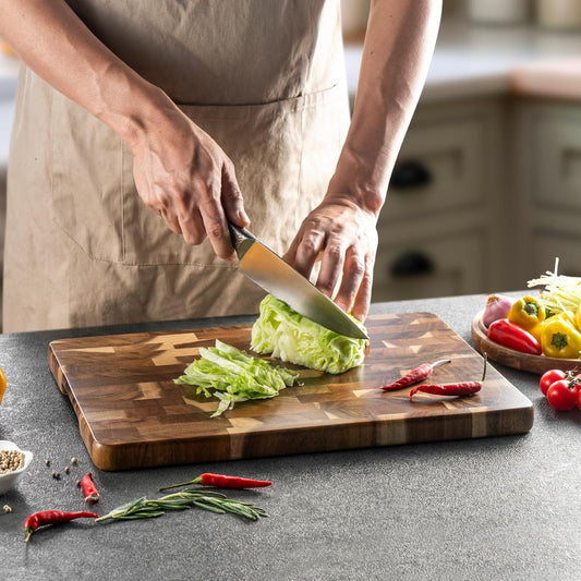 James.F Acacia Wooden Cutting Board with Side Handles for Kitchen