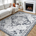 6x9 Grey Area Rug for Living Room - Machine Washable Low Pile