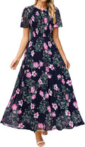 Simplee Womens Summer Floral Maxi Dress - Flowy Chiffon Elegance Shoes