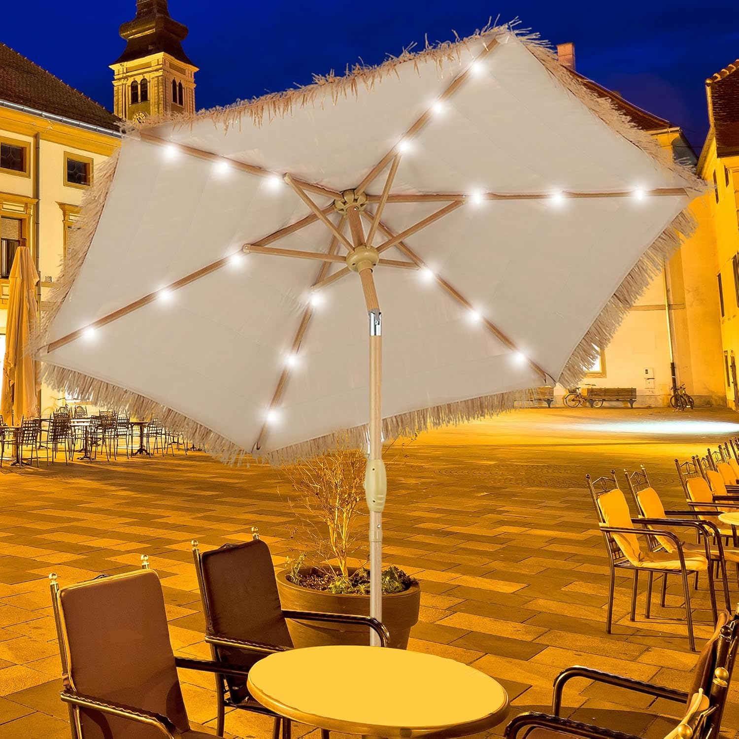 GDY 7.5 ft Tiki Patio Umbrella with LED Lights for Outdoor Fun