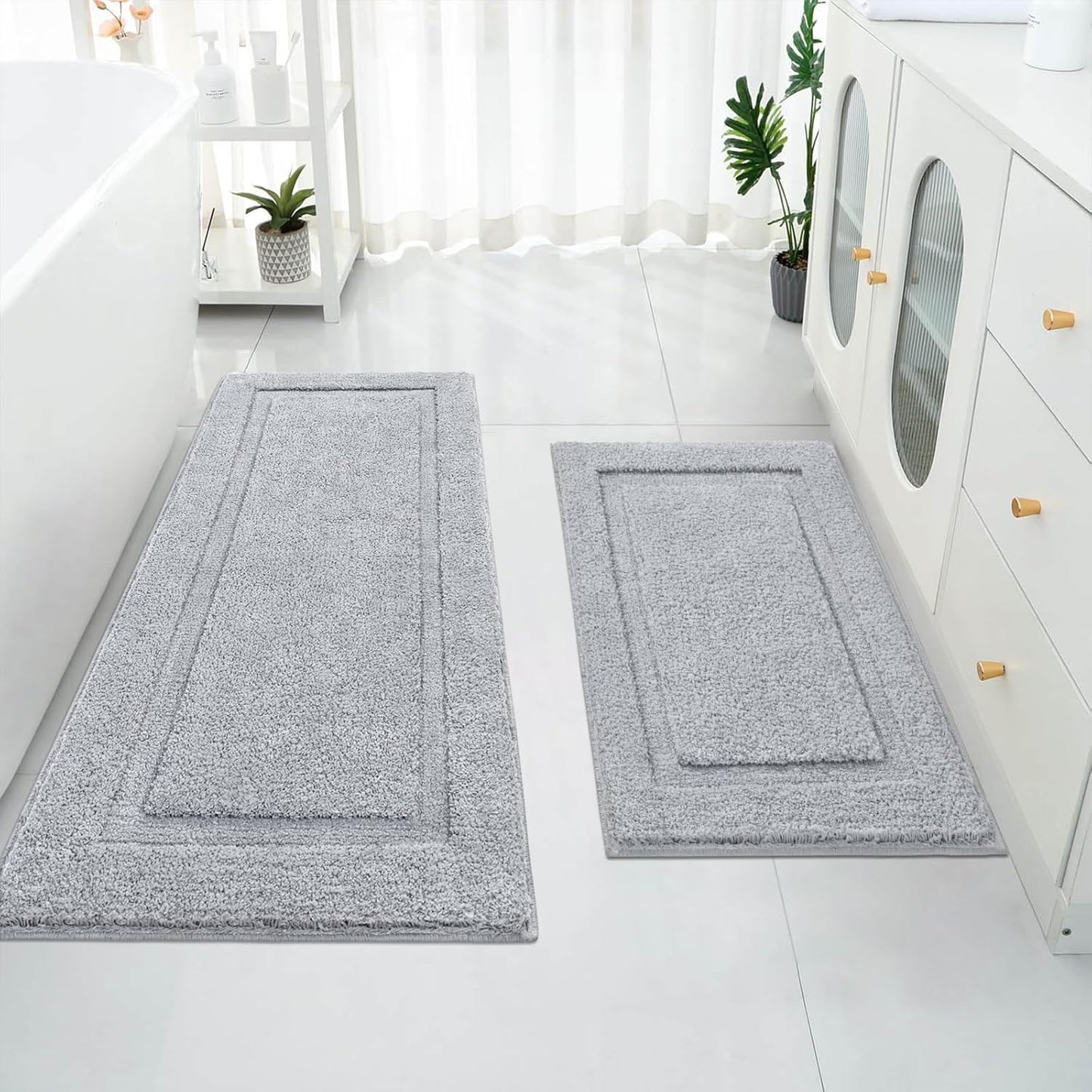 Super Soft Bathroom Rugs Set of 2 Non Slip Plush Bath Mats
