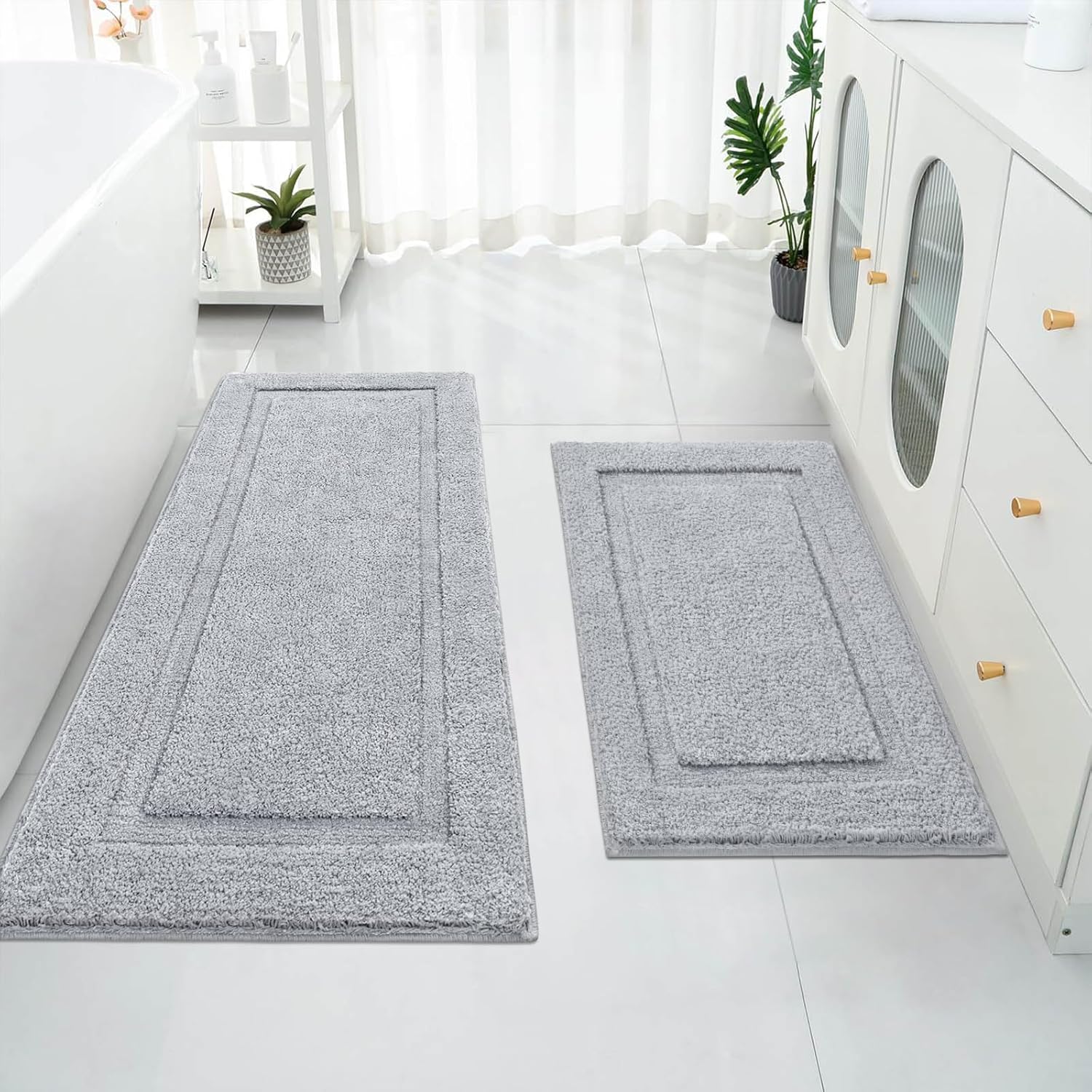 Super Soft Bathroom Rugs Set of 2 Non Slip Plush Bath Mats