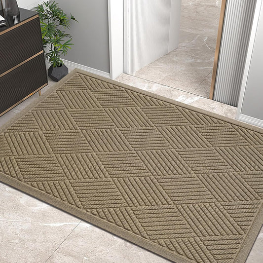 Sturdy Front Door Mat for Indoor Outdoor Use, Beige Color