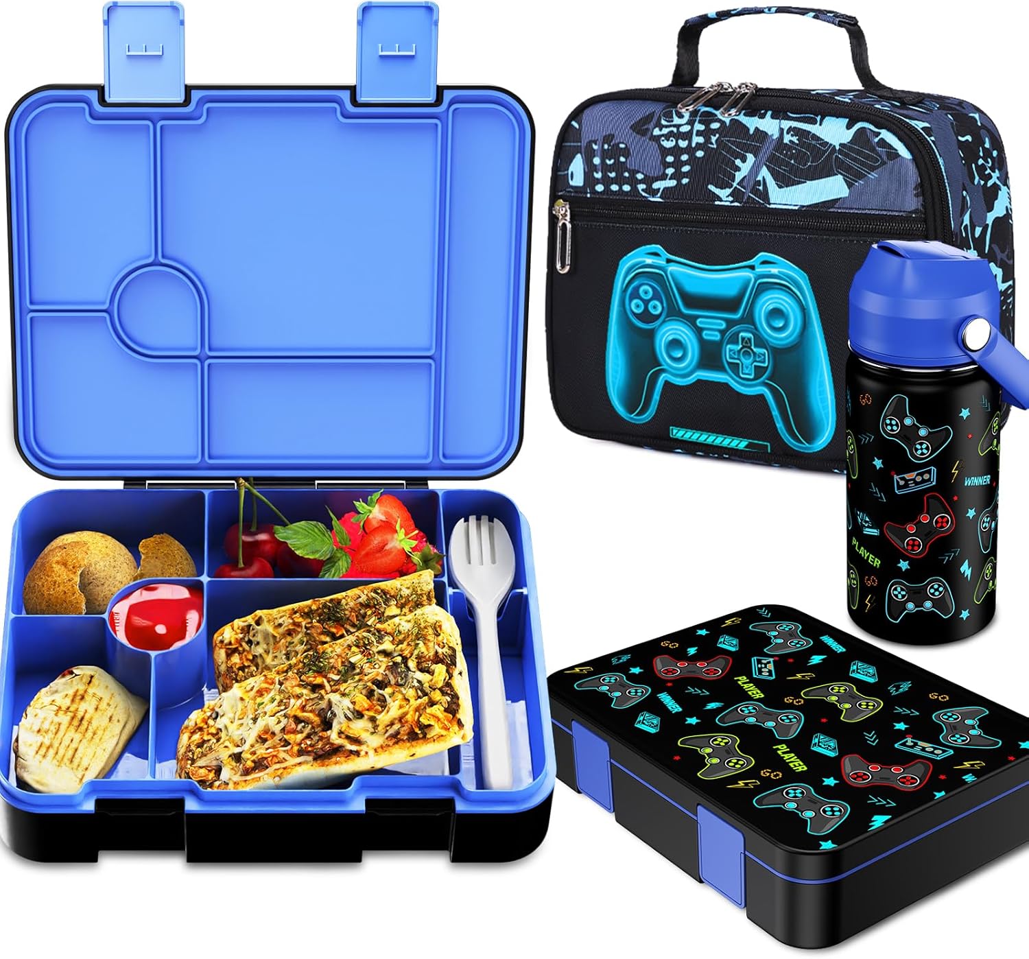 Bevalsa Kids Bento Lunch Box Set with Insulated Bag & Bottle