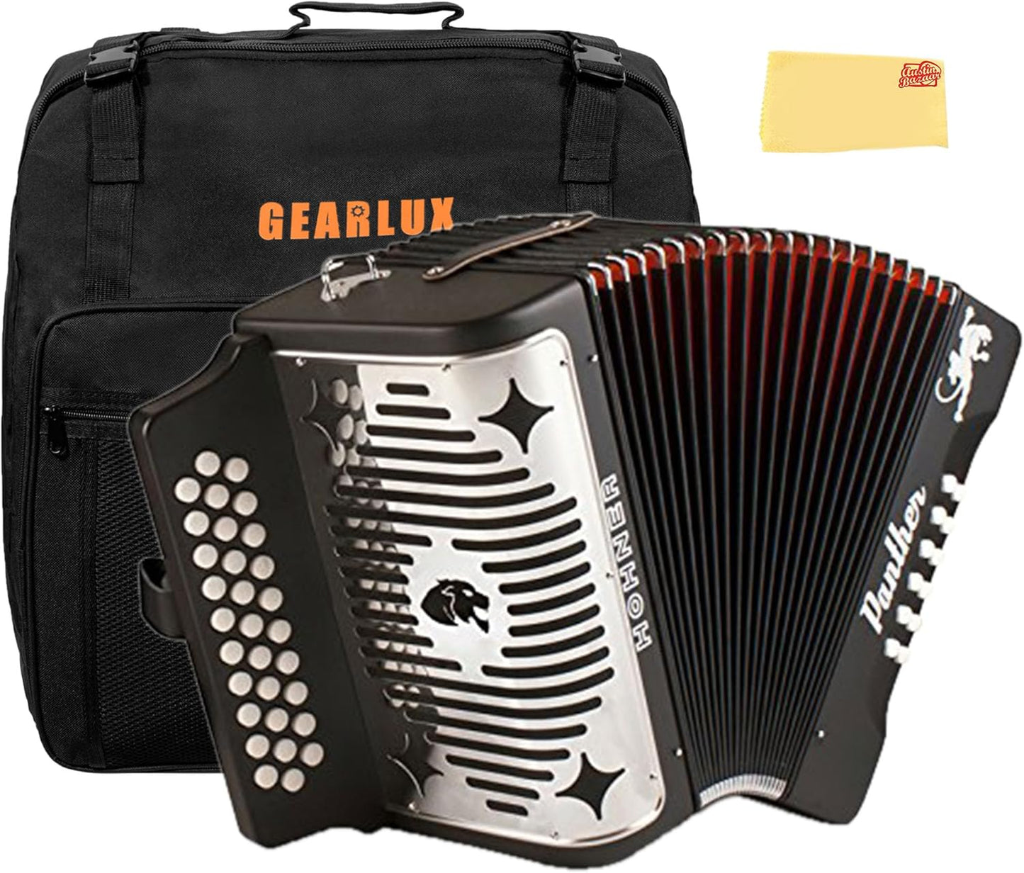 Hohner Panther Diatonic Accordion Bundle with Gig Bag and Cloth