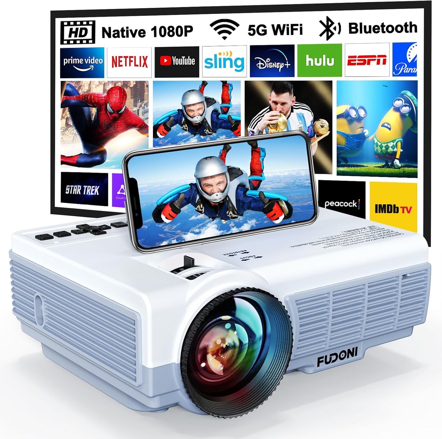 FUDONI 1080P WiFi Projector: Portable Home Theater