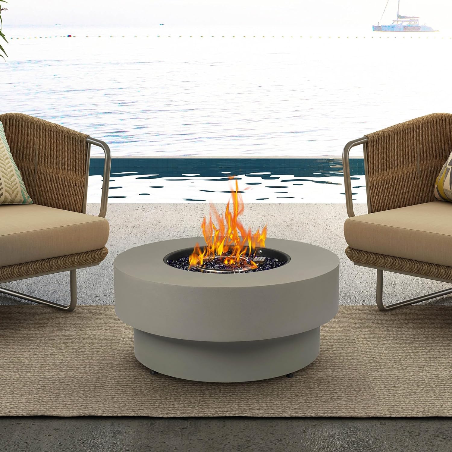 32.5-inch Round Propane Outdoor Fire Pit Table for Patio