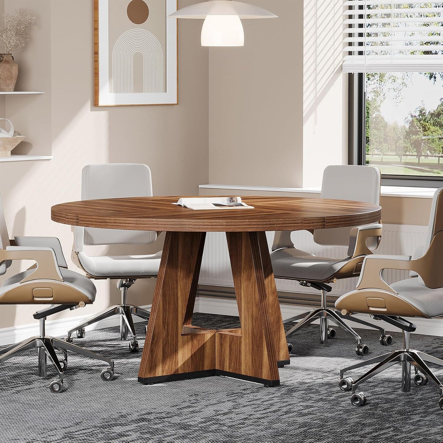 Tribesigns 47-Inch Round Conference Table for Modern Meetings